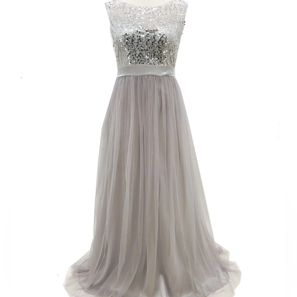 Elegant Silver and White Evening Gown